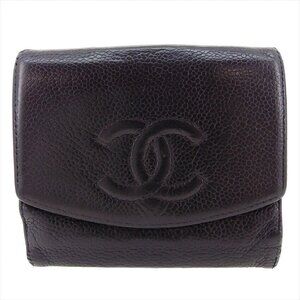 CHANEL W Hook Wallet Cocomark Caviar Skin Authentic USED T20784